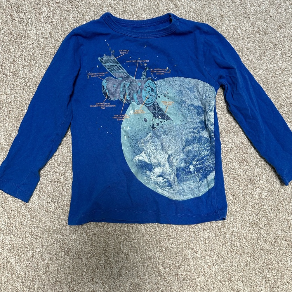 Crewcuts Blue Long Sleeve Tee with Spacecraft Design, glow in the dark size 3T